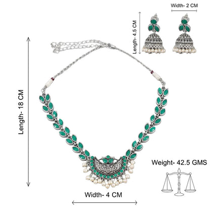 Mystic moon stone studded chain neckpiece (Green)