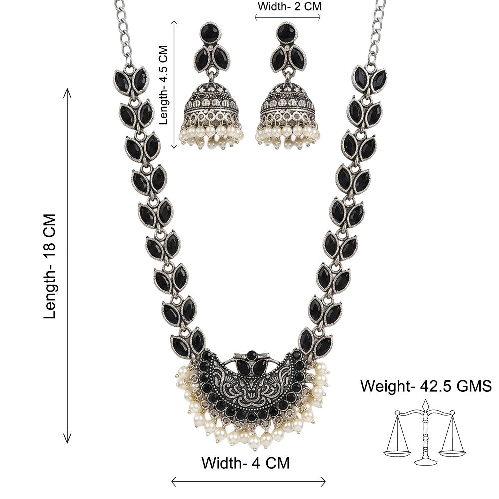 Mystic moon stone studded chain neckpiece (Black)