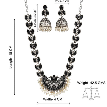 Mystic moon stone studded chain neckpiece (Black)
