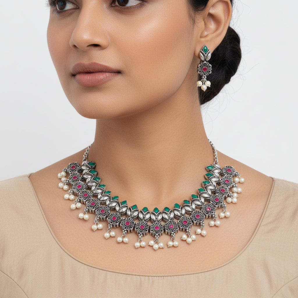 Earthbound glow stone studded chain neckpiece (Multicolored)