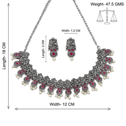 Regal blossom oxidisd chain neckpiece (Red)