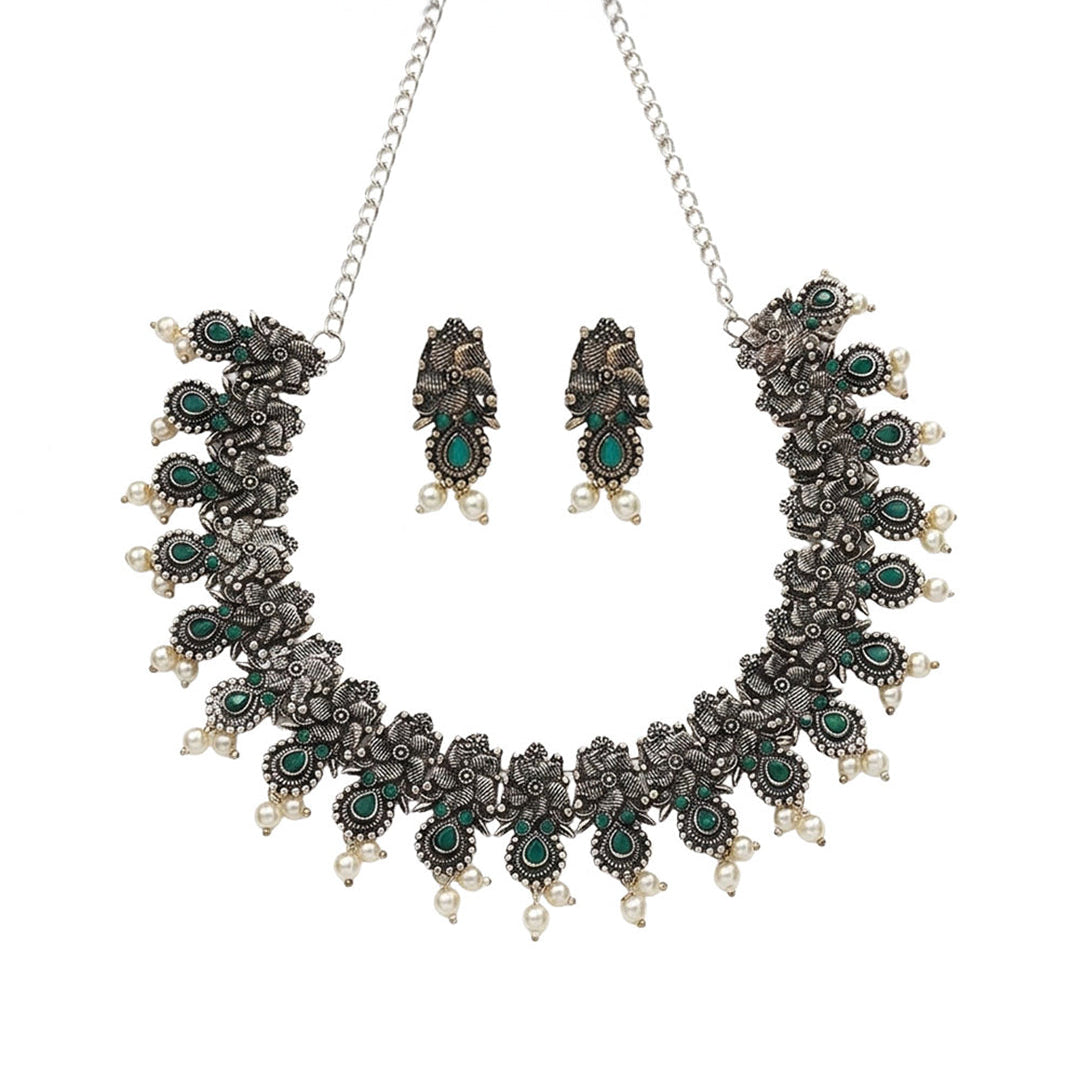 Regal blossom oxidisd chain neckpiece (Green)