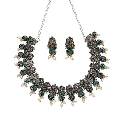 Regal blossom oxidisd chain neckpiece (Green)