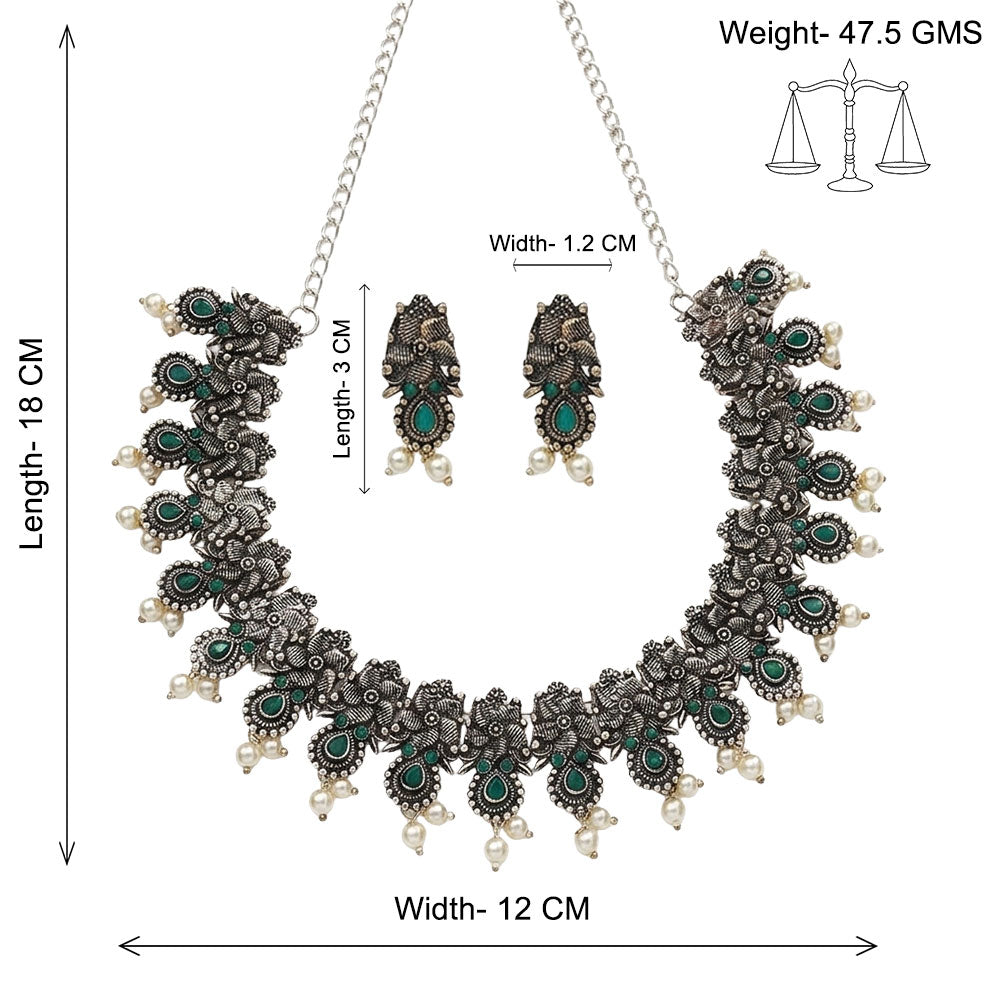 Regal blossom oxidisd chain neckpiece (Green)
