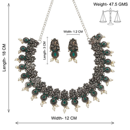 Regal blossom oxidisd chain neckpiece (Green)