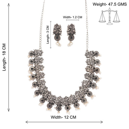 Regal blossom oxidisd chain neckpiece (Black)