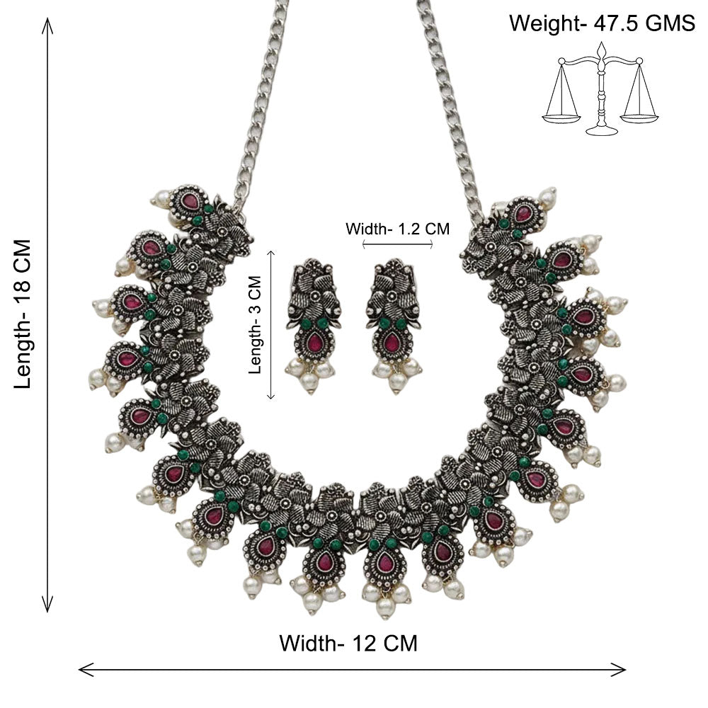 Regal blossom oxidisd chain neckpiece (Multicolored)