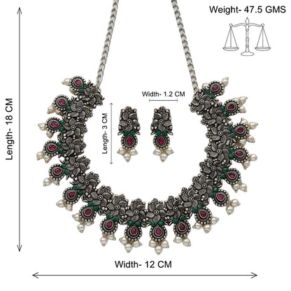 Regal blossom oxidisd chain neckpiece (Multicolored)