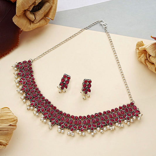 Dessert stone oxidised chain neckpiece (Red)