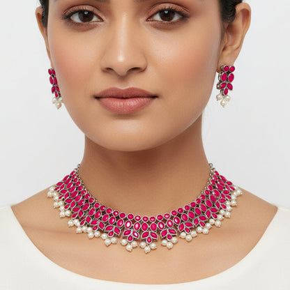 Dessert stone oxidised chain neckpiece (Red)