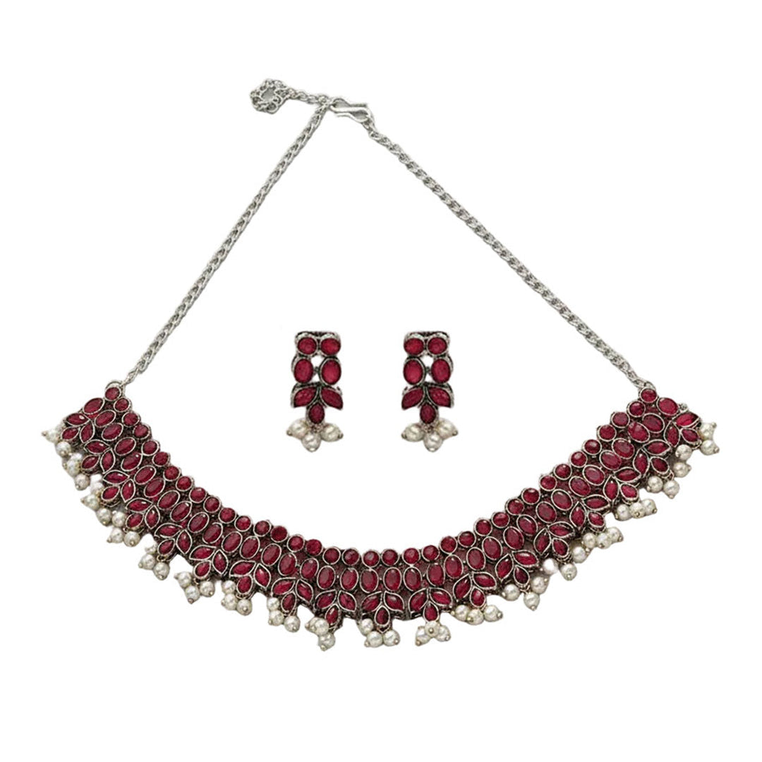 Dessert stone oxidised chain neckpiece (Red)