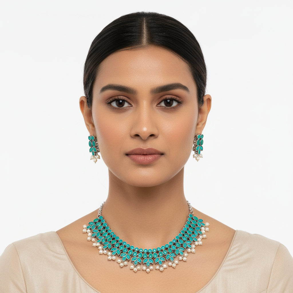 Dessert stone oxidised chain neckpiece (Green)