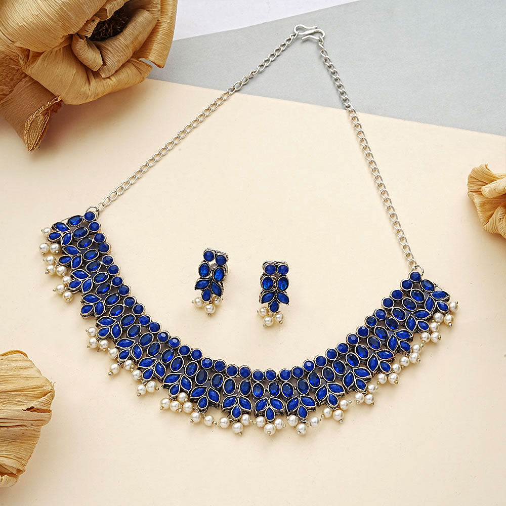 Dessert stone oxidised chain neckpiece (Blue)