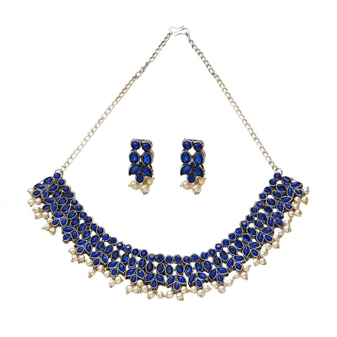 Dessert stone oxidised chain neckpiece (Blue)