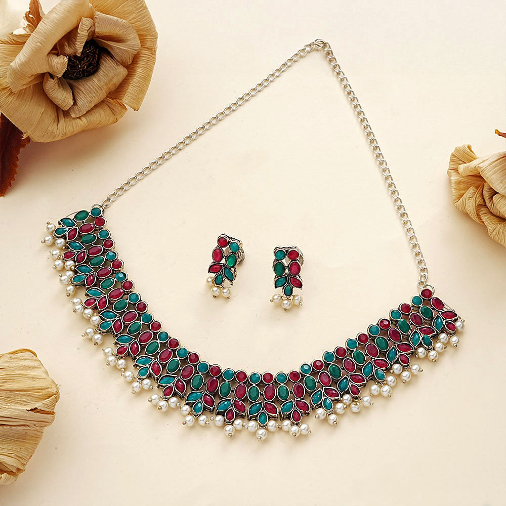 Dessert stone oxidised chain neckpiece (Multicolored)