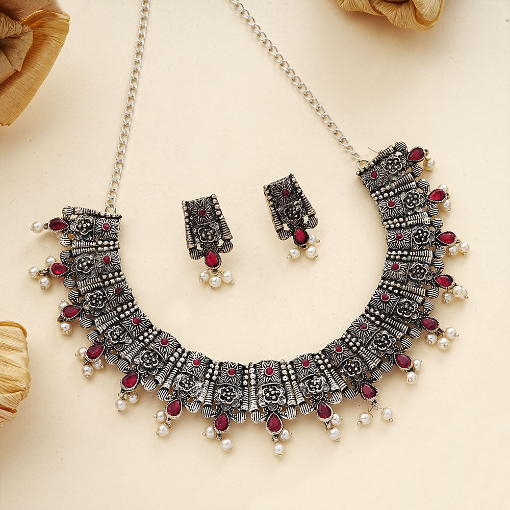 Dessert stone oxidised chain neckpiece (Red)