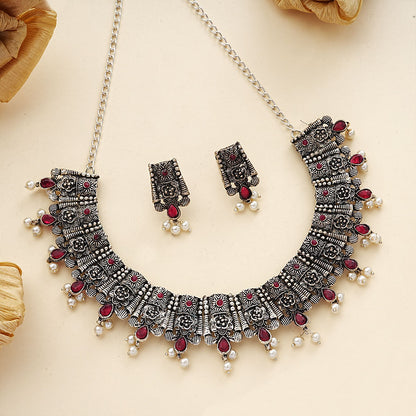 Dessert stone oxidised chain neckpiece (Red)