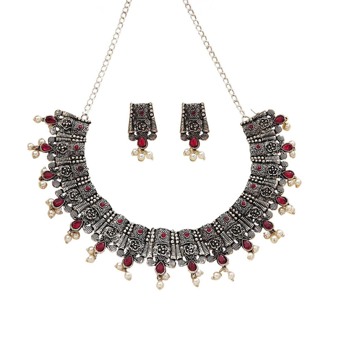 Dessert stone oxidised chain neckpiece (Red)