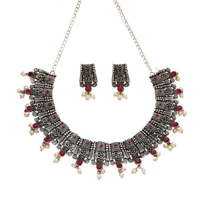 Dessert stone oxidised chain neckpiece (Red)
