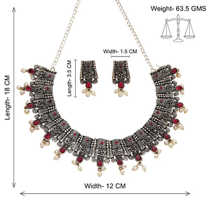 Dessert stone oxidised chain neckpiece (Red)