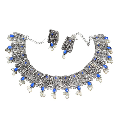 Dessert stone oxidised chain neckpiece (Blue)