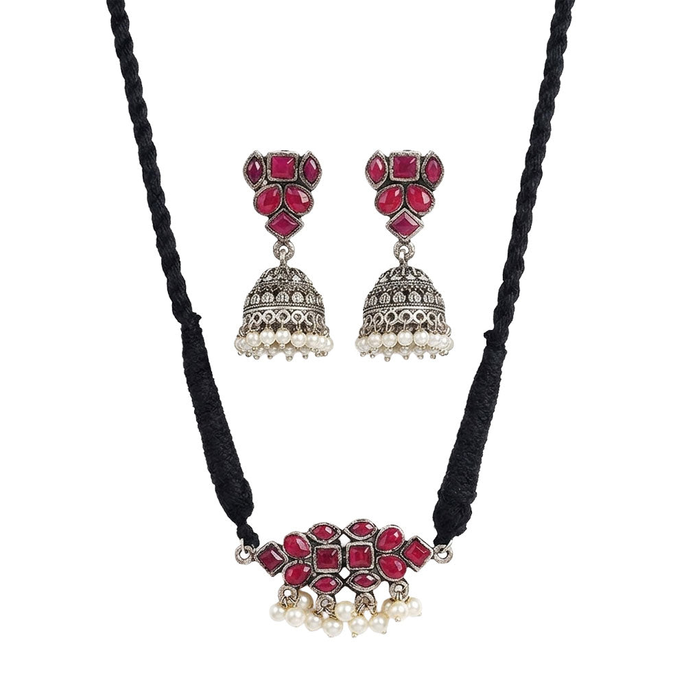 Stone saga pearl rope neckpiece (Red)