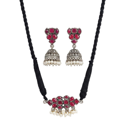 Stone saga pearl rope neckpiece (Red)
