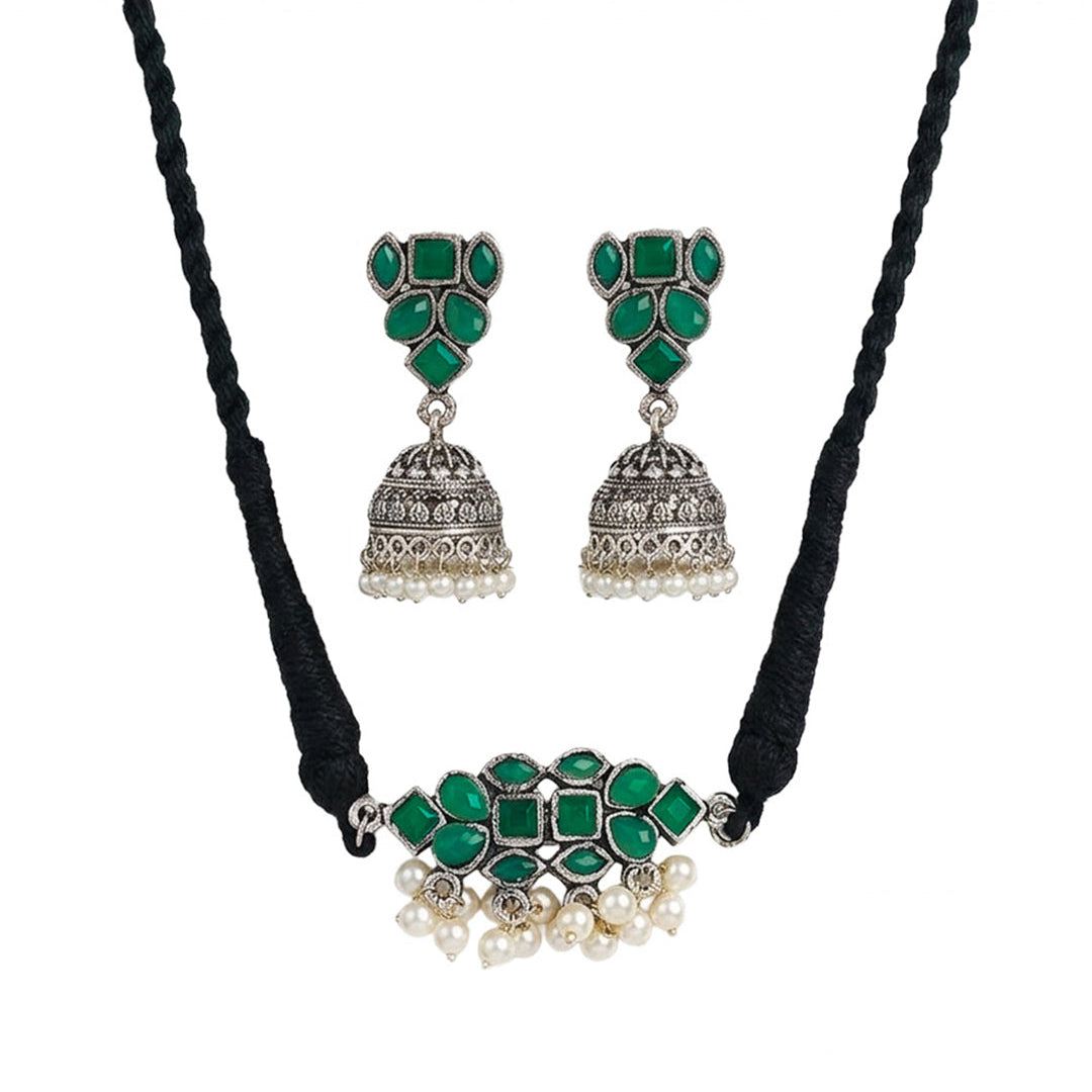 Stone saga pearl rope neckpiece (Green)
