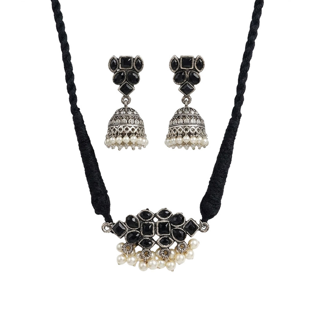 Stone saga pearl rope neckpiece (Black)