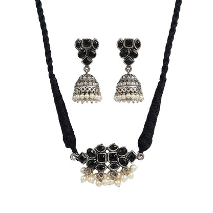 Stone saga pearl rope neckpiece (Black)
