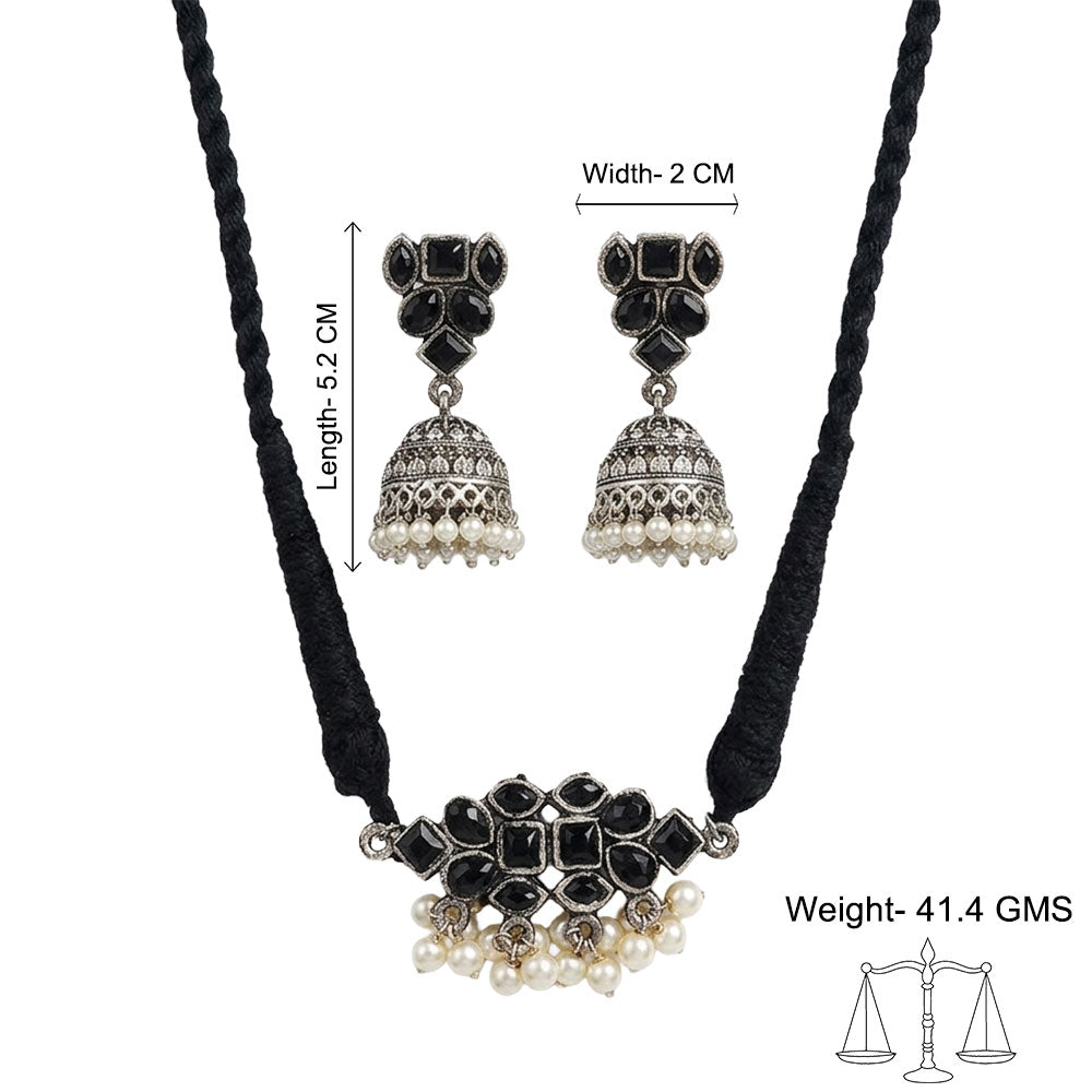 Stone saga pearl rope neckpiece (Black)