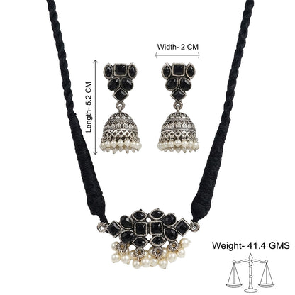 Stone saga pearl rope neckpiece (Black)