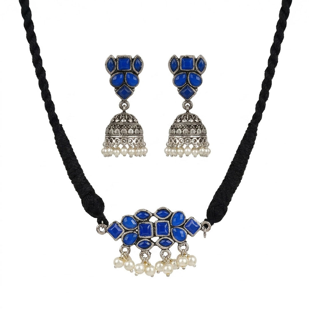 Stone saga pearl rope neckpiece (Blue)