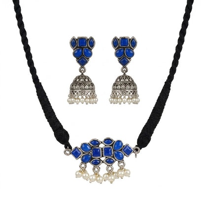 Stone saga pearl rope neckpiece (Blue)