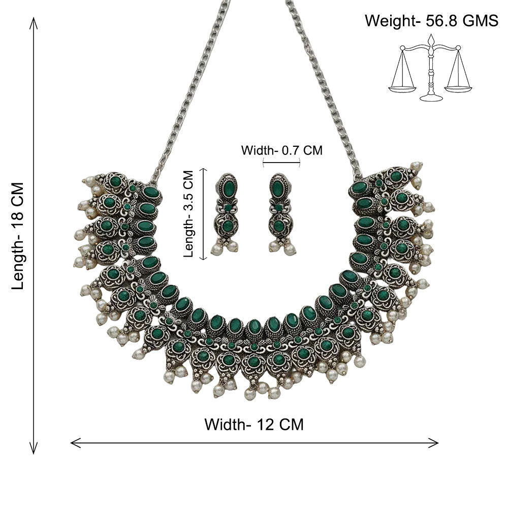 Ethnic echo stone studded rope neckpiece set (Green)