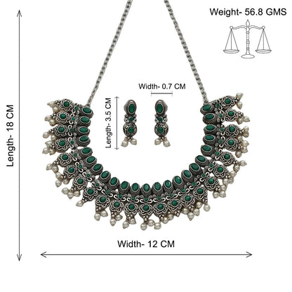 Ethnic echo stone studded rope neckpiece set (Green)