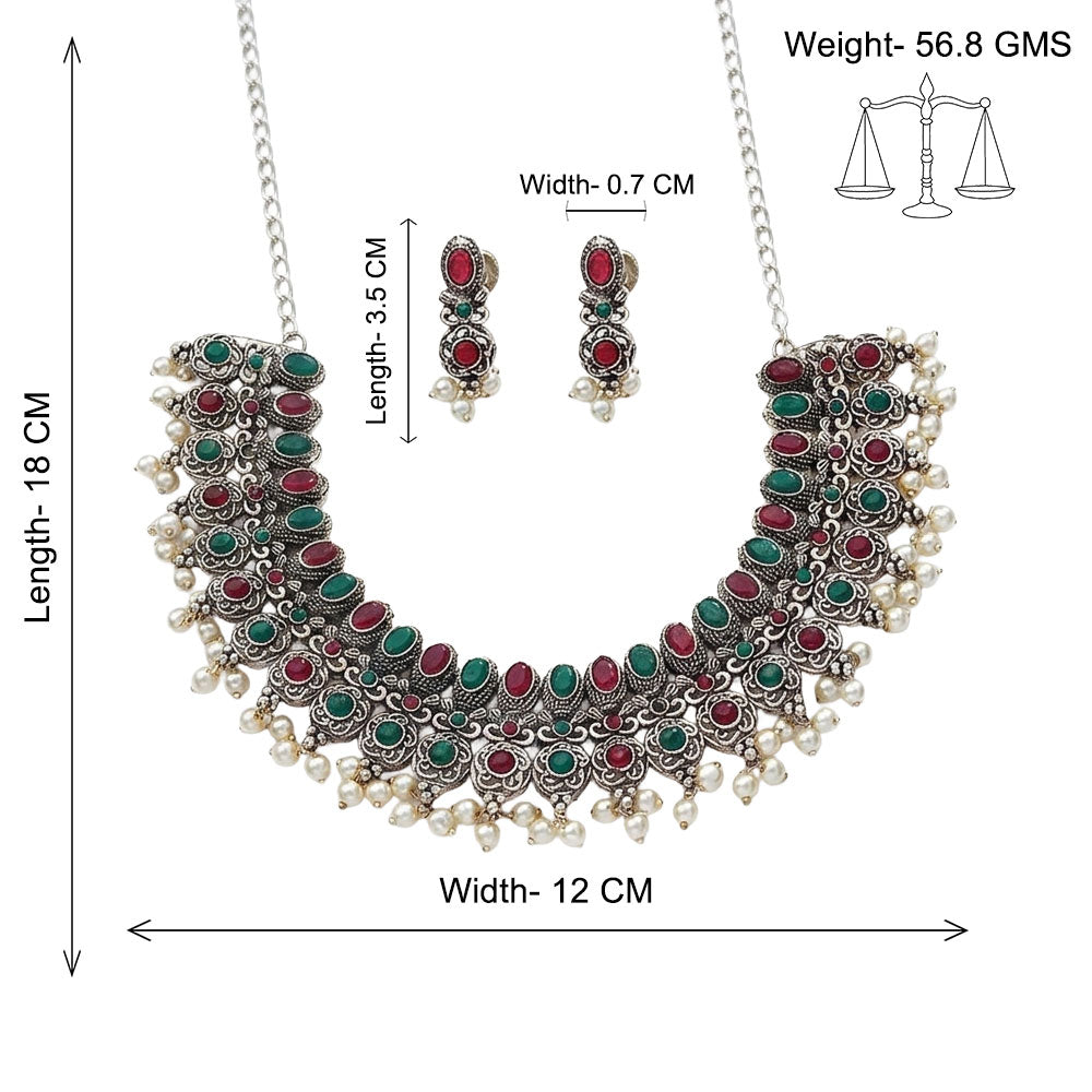 Ethnic echo stone studded rope neckpiece set (Multicolored)