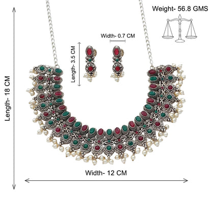 Ethnic echo stone studded rope neckpiece set (Multicolored)