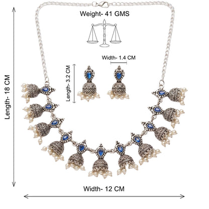 Traditional jharokha stone studded chain neckpiece set (Blue)