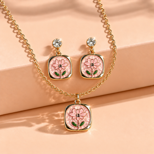 Korean Pink Blossom Jewellery Set