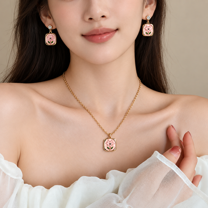 Korean Pink Blossom Jewellery Set