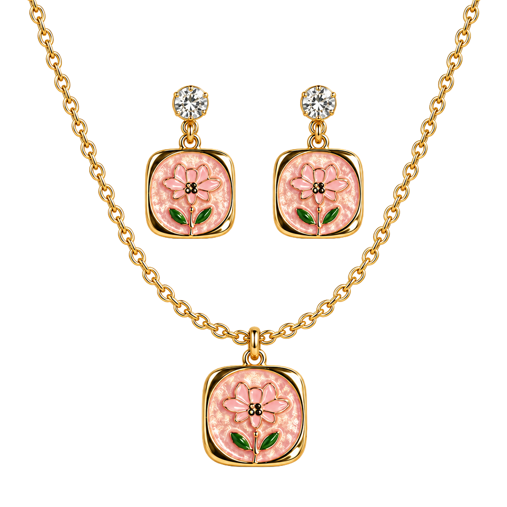 Korean Pink Blossom Jewellery Set