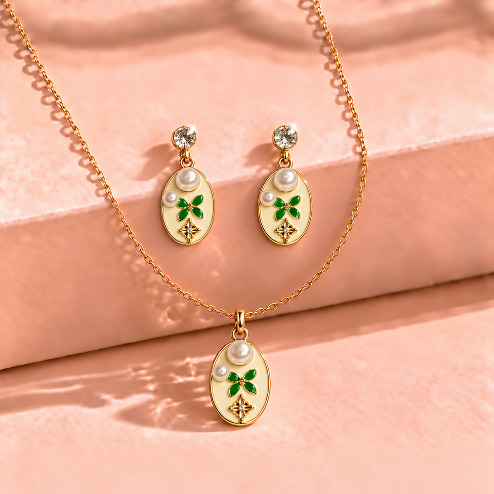 Korean Green Floral Jewellery Set