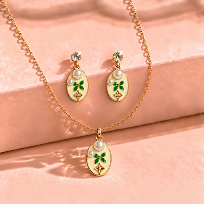 Korean Green Floral Jewellery Set
