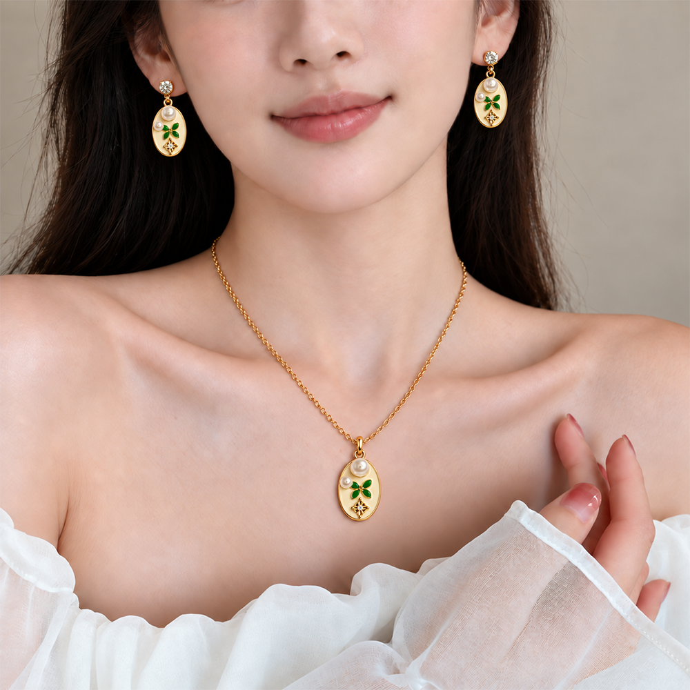Korean Green Floral Jewellery Set