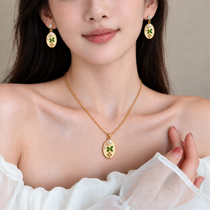 Korean Green Floral Jewellery Set
