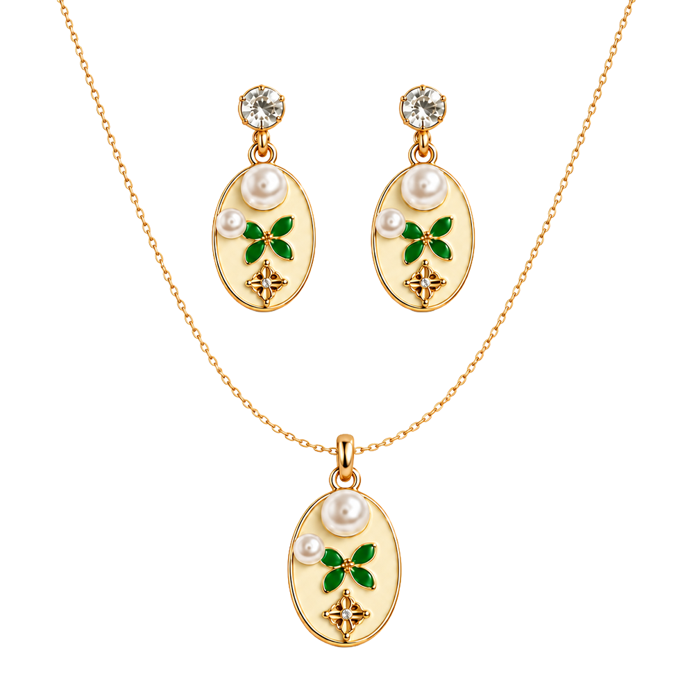 Korean Green Floral Jewellery Set