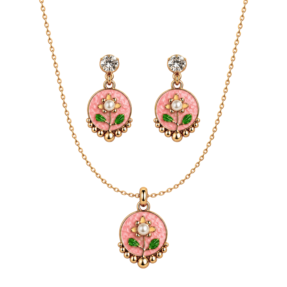 Korean Pink Floral Jewellery Set