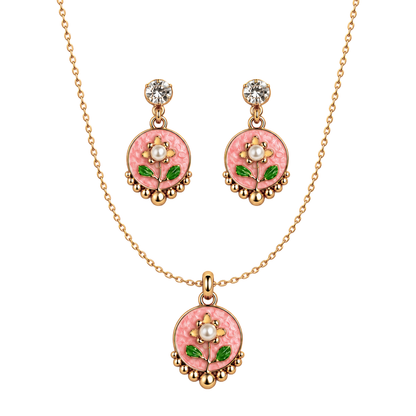 Korean Pink Floral Jewellery Set