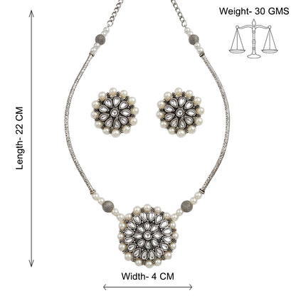 Crystal bloom oxidised chain neckpiece (White)